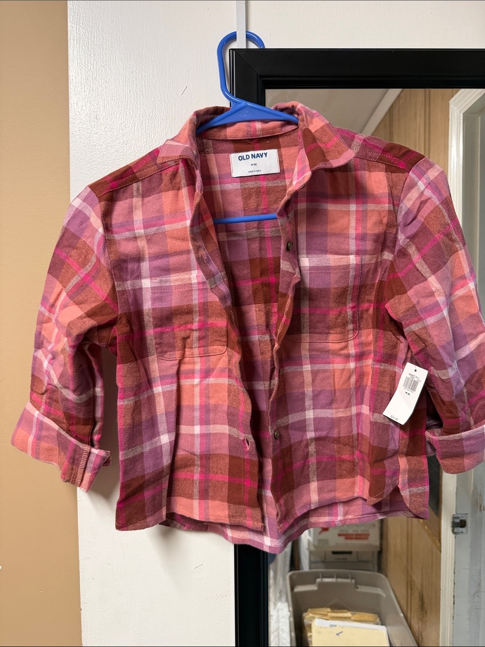 Old Navy Girls' Pink and Brown Plaid Button-Down Shirt